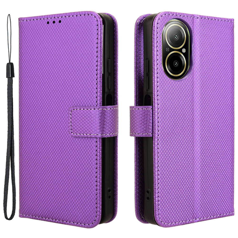 For Realme C67 4G / 12 Lite 4G Case Diamond Texture Leather Folio Stand View Cover with Strap For Realme C67 4G / 12 Lite 4G Case Diamond Texture Leather Folio Stand View Cover with Strap
